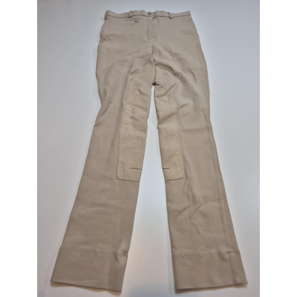TuffRider Pants Womens 30 Beige Cotton Knee Patch Jodhpurs Riding Stretch